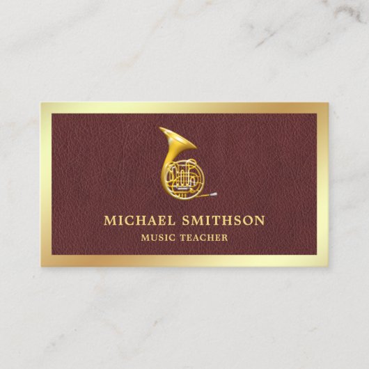 ブラウンレザー金箔ホーンフランスのミュージック先生 名刺 (正面)