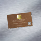 ブラウンレザー高級ブランディング金ゴールド箔 マグネット名刺 (インサイチュ)