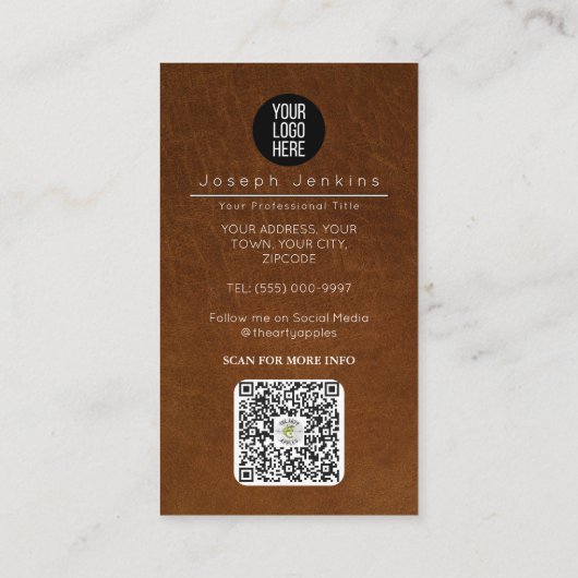 ブラウンレザー高級ブランディング金ゴールド箔 名刺 (裏面)