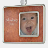 ブラウンレザー シルバープレートフレームオーナメント (左)