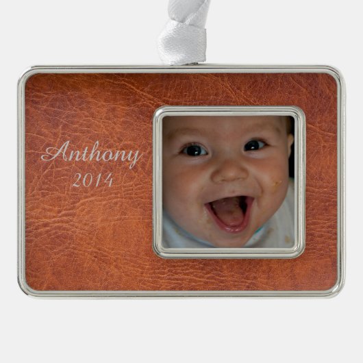 ブラウンレザー シルバープレートフレームオーナメント (正面)