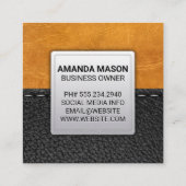 ブラウンレザー | ステッチされた革 スクエア名刺 (裏面)
