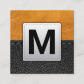 ブラウンレザー | ステッチされた革 スクエア名刺 (正面)