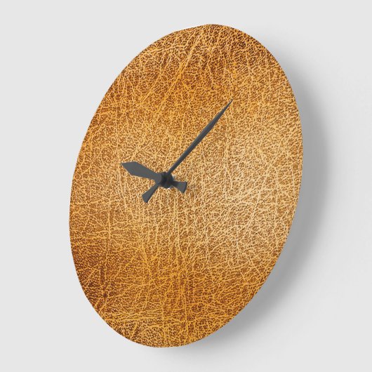 ブラウンレザー:テクスチャの詳細クローズアップ ラージ壁時計 (傾斜)