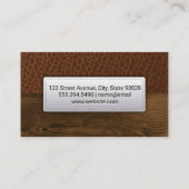 ブラウンレザー |革ステッチされたラベル木目 名刺 (裏面)