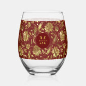 ブラウンレッドと金ゴールドフローラダマスクモノグラム ステムなしワイングラス (裏面)