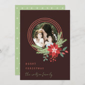 ブラウンレッドサークルフォトポインセチアMerry Christmas シーズンカード (正面/裏面)