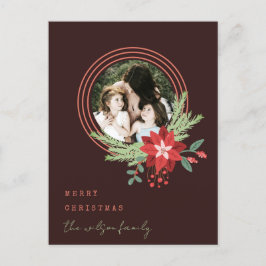 ブラウンレッドサークルフォトポインセチアMerry Christmas シーズンポストカード
