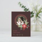 ブラウンレッドサークルフォトポインセチアMerry Christmas シーズンポストカード (スタンド正面)