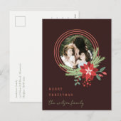 ブラウンレッドサークルフォトポインセチアMerry Christmas シーズンポストカード (正面/裏面)