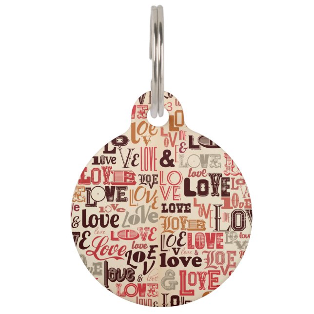 ブラウンレッドタングレーの単語LOVEのタイポグラフィ ペット　ネームタグ (正面)