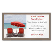 ブラウンレッドチェアエージェンシートラベルエージェントビーチ マグネット名刺 (正面)