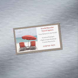 ブラウンレッドチェアエージェンシートラベルエージェントビーチ マグネット名刺