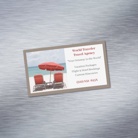 ブラウンレッドチェアエージェンシートラベルエージェントビーチ マグネット名刺 (インサイチュ)