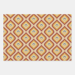 ブラウンレトロ自然波状レトロヴィンテージミッドセンチュリー ラッピングペーパーシート