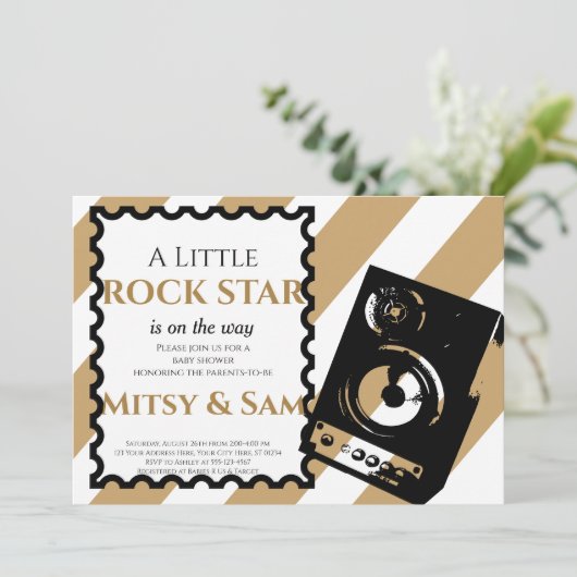 ブラウンロックスターロックバイバイベイビーシャワー招待状 招待状 (スタンド正面)