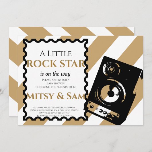 ブラウンロックスターロックバイバイベイビーシャワー招待状 招待状 (正面/裏面)