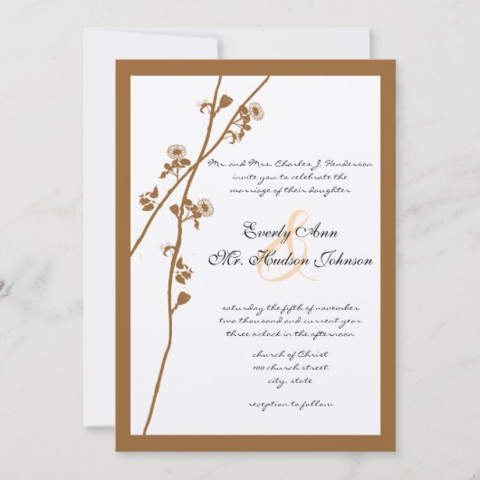 ブラウンワイルドフラワーブランチ結婚式招待状 招待状 (正面)