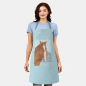 ブラウンワイルドホースブルーマウンテンレイク – アクリル。 エプロン (着用した状態)