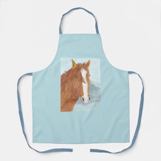 ブラウンワイルドホースブルーマウンテンレイク – アクリル。 エプロン (正面)