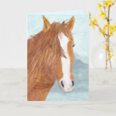 ブラウンワイルドホースブルーマウンテンレイク – アクリル。 カード (黄色い花)