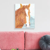 ブラウンワイルドホースブルーマウンテンレイク – アクリル。 キャンバスプリント (インサイチュ (リビング))