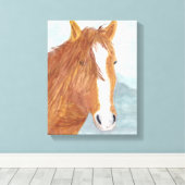 ブラウンワイルドホースブルーマウンテンレイク – アクリル。 キャンバスプリント (インサイチュ (ウッドフロア))