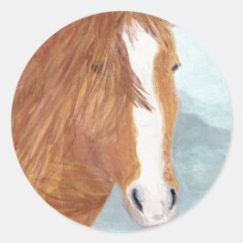 ブラウンワイルドホースブルーマウンテンレイク – アクリル。 ラウンドシール