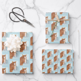 ブラウンワイルドホースブルーマウンテンレイク – アクリル。 ラッピングペーパーシート