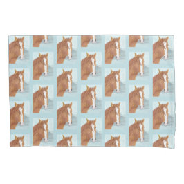 ブラウンワイルドホースブルーマウンテンレイク – アクリル。 枕カバー