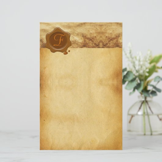 ブラウンワックスシール羊皮紙モノグラム 便箋 (スタンド正面)