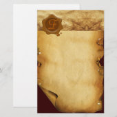 ブラウンワックスシール羊皮紙モノグラム 便箋 (正面/裏面)