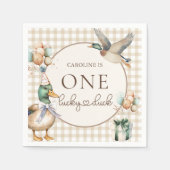 ブラウンワンラッキーダックバルーン1stバースデーナプキンス スタンダードカクテルナプキン (正面)