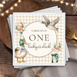 ブラウンワンラッキーダックバルーン1stバースデーナプキンス スタンダードカクテルナプキン