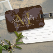 ブラウンワールドマップトラベラーモダン&モノグラエレガントム ラゲッジタグ