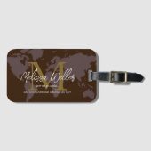 ブラウンワールドマップトラベラーモダン&モノグラエレガントム ラゲッジタグ (正面横)