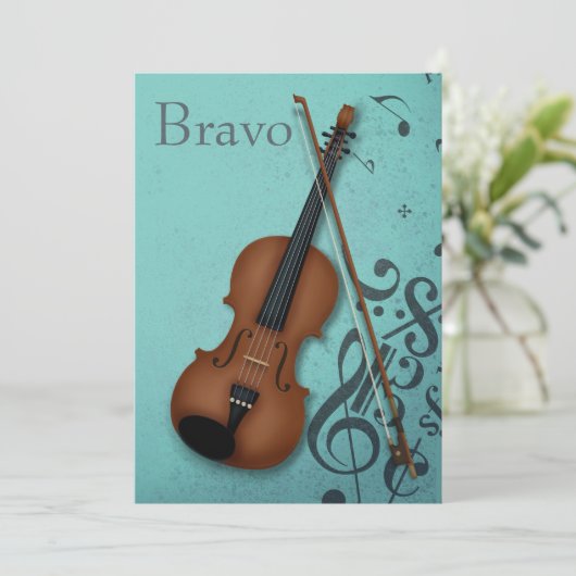 ブラウンヴァイオリン&ボウオートボーエムターコイズカスタム サンキューカード (スタンド正面)