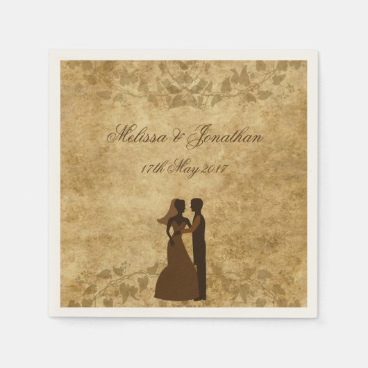 ブラウンヴィンテージウェディング新婦カスタム紙 スタンダードカクテルナプキン (正面)