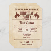 ブラウンヴィンテージカウボーイ誕生日招待状 招待状 (正面/裏面)