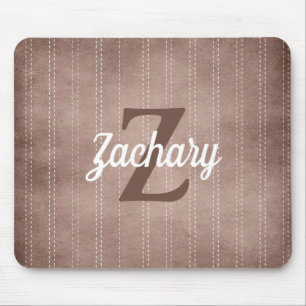 ブラウンヴィンテージピンストライプレトロモノグラム マウスパッド