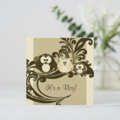 ブラウンヴィンテージフクロウファミリーベビーシャワー招待状 招待状 (スタンド正面)