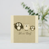 ブラウンヴィンテージフクロウファミリーベビーシャワー招待状 招待状 (スタンド正面)