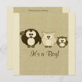 ブラウンヴィンテージフクロウファミリーベビーシャワー招待状 招待状 (正面/裏面)