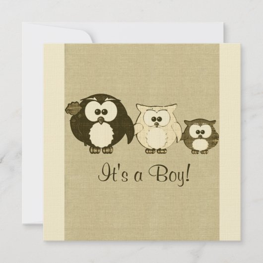 ブラウンヴィンテージフクロウファミリーベビーシャワー招待状 招待状 (正面)