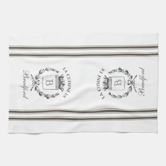 ブラウンヴィンテージフランスのスタイルサック名前をカスタムする キッチンタオル (横)