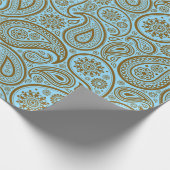 ブラウンヴィンテージペイズリーカスタムブルーバックグラウンド ラッピングペーパー (角)
