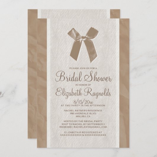 ブラウンヴィンテージボウリネンブライダルシャワー招待状 招待状 (正面/裏面)