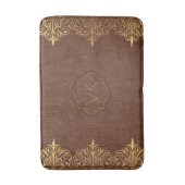 ブラウンヴィンテージレザーと金ゴールドフレ渦巻形のーム バスマット (正面縦)