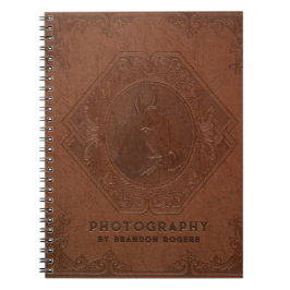 ブラウンヴィンテージレザーエンボス馬頭 ノートブック