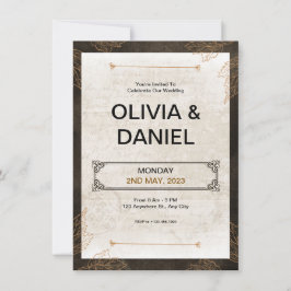 ブラウンヴィンテージレトロ結婚式招待状 招待状